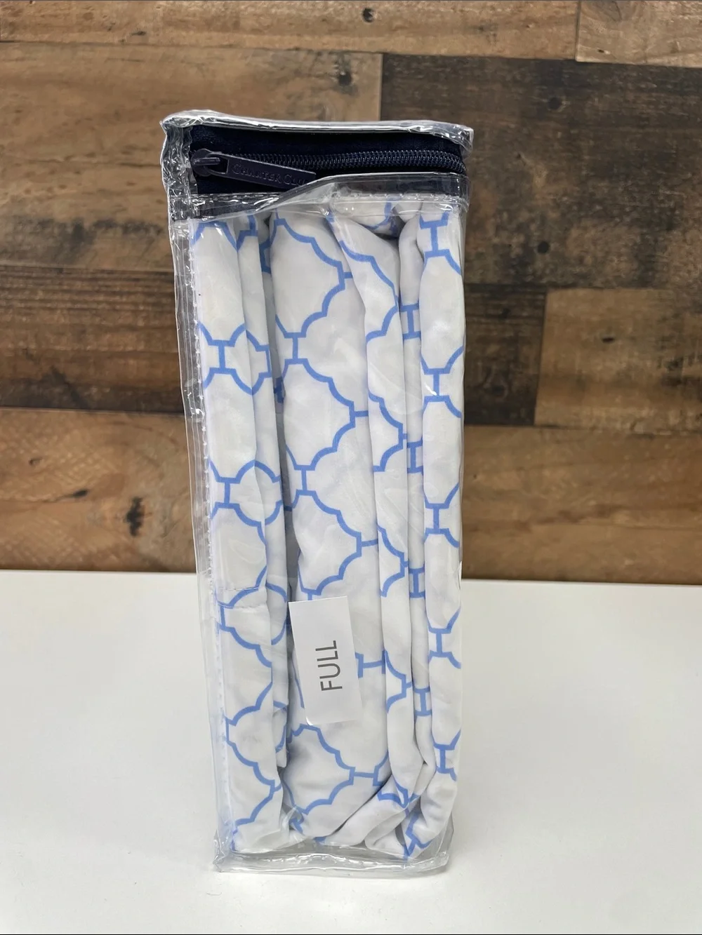 Charter Club White and Light Blue Damask Designs Full Sheet Set
